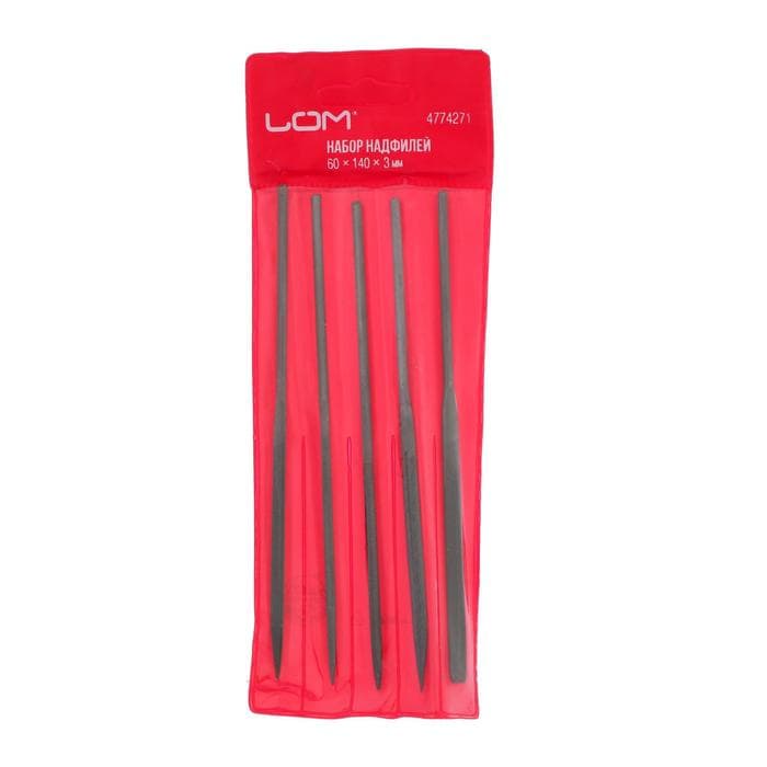 Набор надфилей ЛОМ, металлические рукоятки, 60×140×3 мм, 5 шт.
