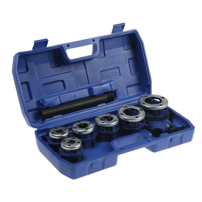 Набор клуппов трубных ТУНДРА, 1/4"-3/8"-1/2"-3/4-1-1 1/4" + трещотка в сборе, 9 предметов