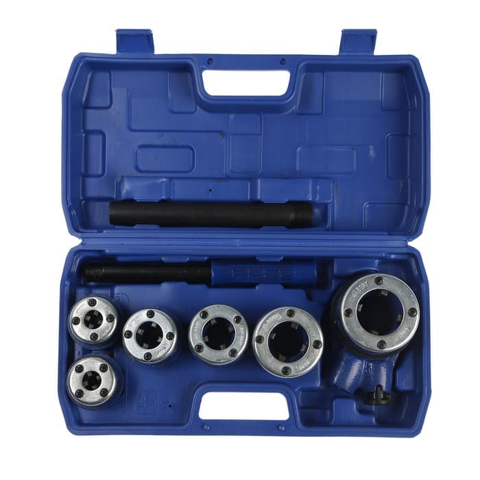 Набор клуппов трубных ТУНДРА, 1/4"-3/8"-1/2"-3/4-1-1 1/4" + трещотка в сборе, 9 предметов