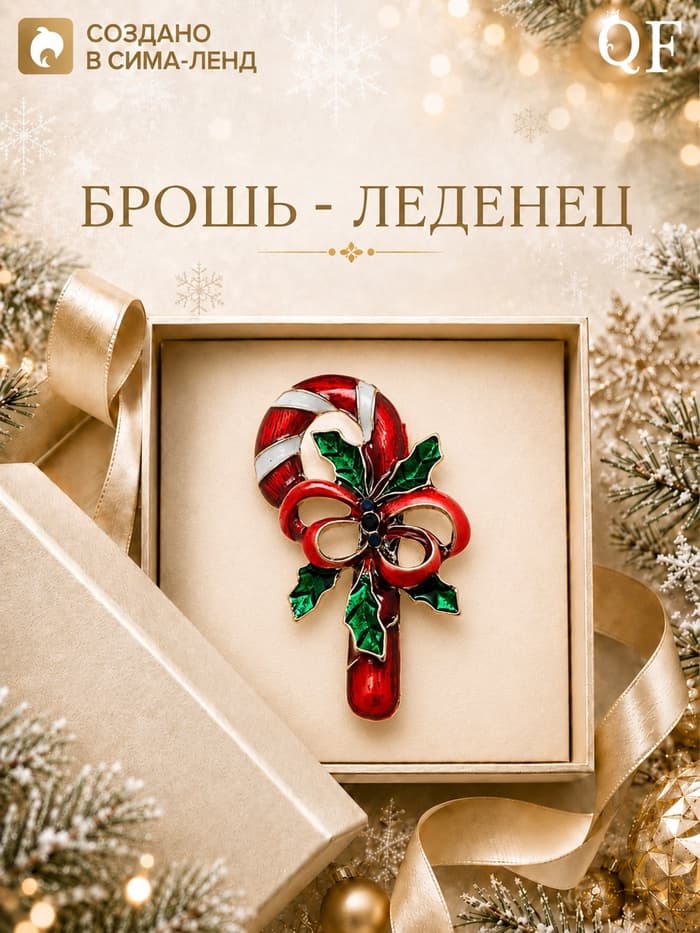 Брошь новогодняя «Леденец», цветная в чернёном серебре