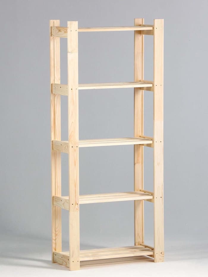 Стеллаж деревянный, 5 полок, 150×64×28 см, сосна, напольный