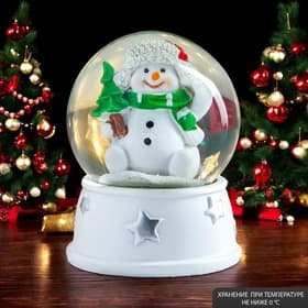 Снежный шар новогодний стеклянный «Снеговик в шапке-ушанке, с ёлкой», d=6.5 см, 8×6.5×6.5 см
