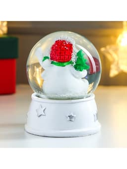 Снежный шар новогодний стеклянный «Снеговик в шапке-ушанке, с ёлкой», d=6.5 см, 8×6.5×6.5 см