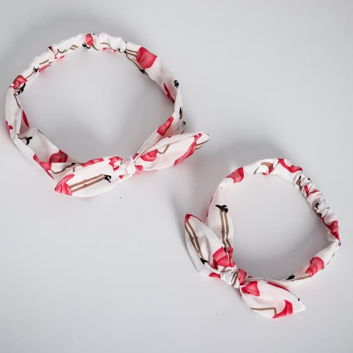 Повязка на голову для мамы и дочки M&B «Family look: фламинго» 2 шт., белый