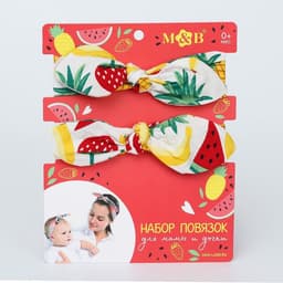 Повязка на голову для мамы и дочки M&B «Family look: тропики» 2 шт., белый