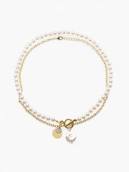 Кулон на цепочке и бусах « Жемчужная нить и амулет», 2 шт. L=45 см, белый в золоте