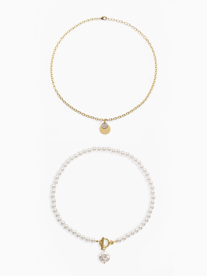 Кулон на цепочке и бусах « Жемчужная нить и амулет», 2 шт. L=45 см, белый в золоте