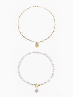 Кулон на цепочке и бусах « Жемчужная нить и амулет», 2 шт. L=45 см, белый в золоте