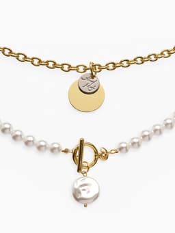 Кулон на цепочке и бусах « Жемчужная нить и амулет», 2 шт. L=45 см, белый в золоте