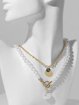 Кулон на цепочке и бусах « Жемчужная нить и амулет», 2 шт. L=45 см, белый в золоте