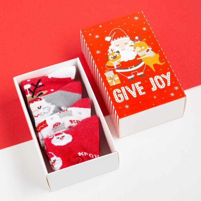 Набор новогодних детских носков Крошка Я «Give Joy», 4 пары, 6-8 см