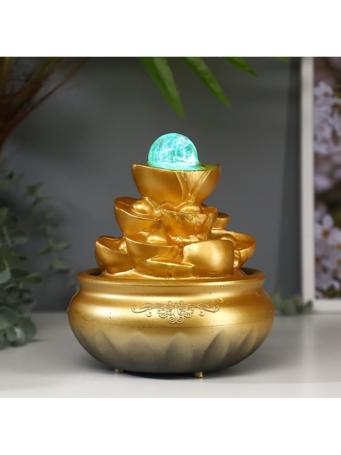 Фонтан настольный с подсветкой «Гора золотых слитков», от сети, 18.5×15×15 см