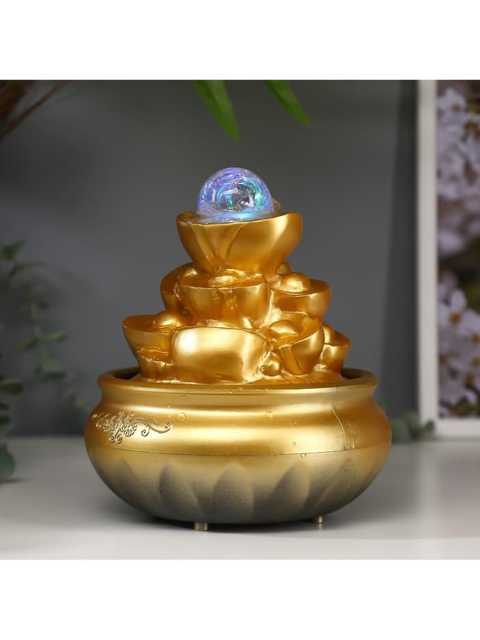 Фонтан настольный с подсветкой «Гора золотых слитков», от сети, 18.5×15×15 см