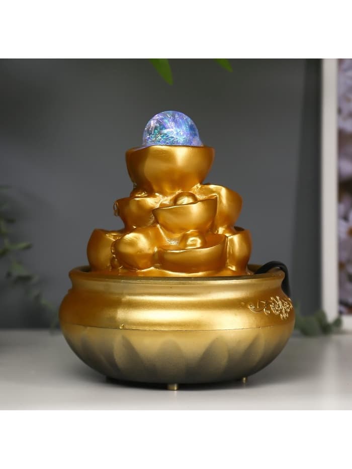 Фонтан настольный с подсветкой «Гора золотых слитков», от сети, 18.5×15×15 см