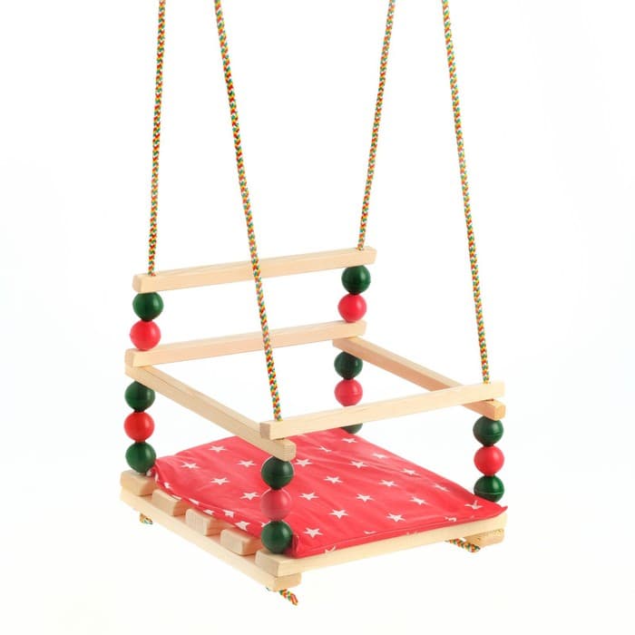 Качель деревянная, для игровой площадки с мягкой сидушкой, «Ветерок», сиденье 34×28 см, цвет МИКС