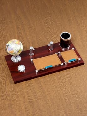 Набор настольный, органайзер 6 в 1 с визитницей и часами, красное дерево