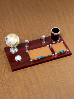 Набор настольный, органайзер 6 в 1 с визитницей и часами, красное дерево