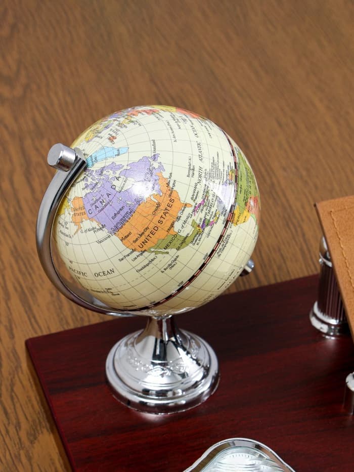 Набор настольный, органайзер 6 в 1 с визитницей и часами, красное дерево