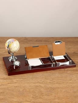 Набор настольный, органайзер 6 в 1 с визитницей и часами, красное дерево