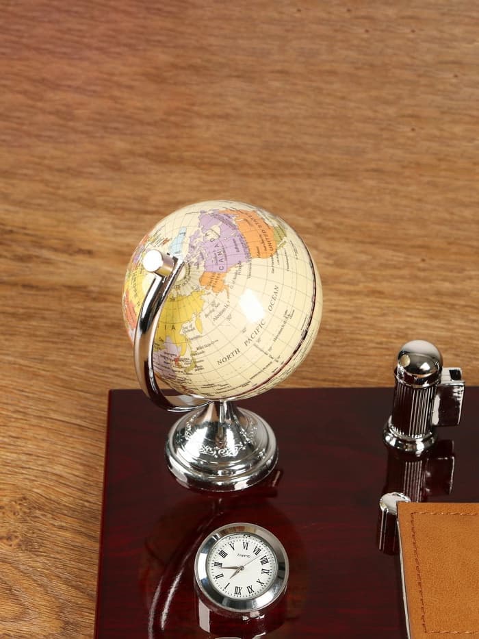 Набор настольный, органайзер 6 в 1 с визитницей и часами, красное дерево