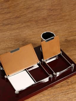 Набор настольный, органайзер 6 в 1 с визитницей и часами, красное дерево