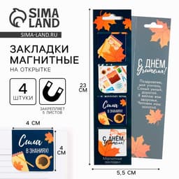 Магнитные закладки для книг, 4 шт., в открытке «С днем учителя»