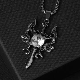 Кулон унисекс «Меч», пламя, белый в чернёном серебре, 69 см