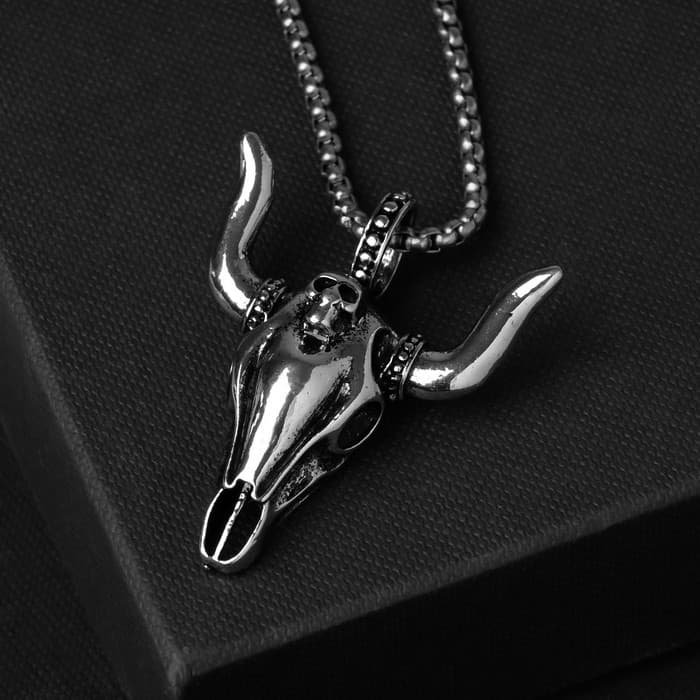 Кулон унисекс «Бык», голова, цвет чернёное серебро, 60 см