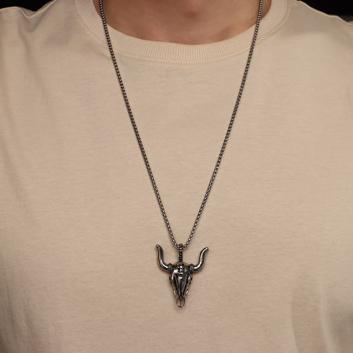 Кулон унисекс «Бык», голова, цвет чернёное серебро, 60 см