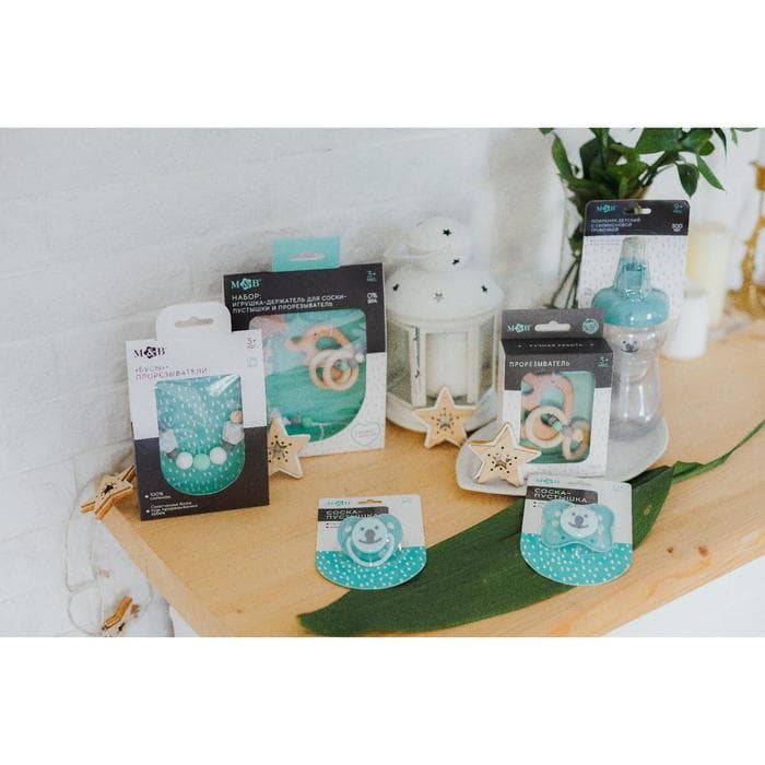 Соска - пустышка силиконовая ортодонтическая M&B, от 0 мес., бирюзовый