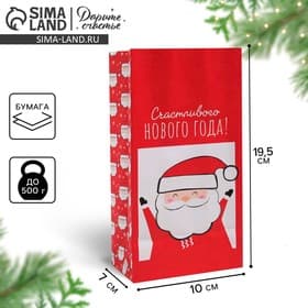 Пакет подарочный без ручек «Счастливого Нового Года!», 10×19×7 см