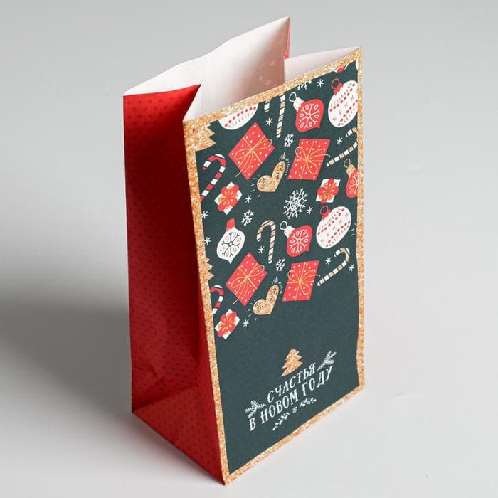 Пакет подарочный без ручек «Счастья в Новом Году», 10×19×7 см