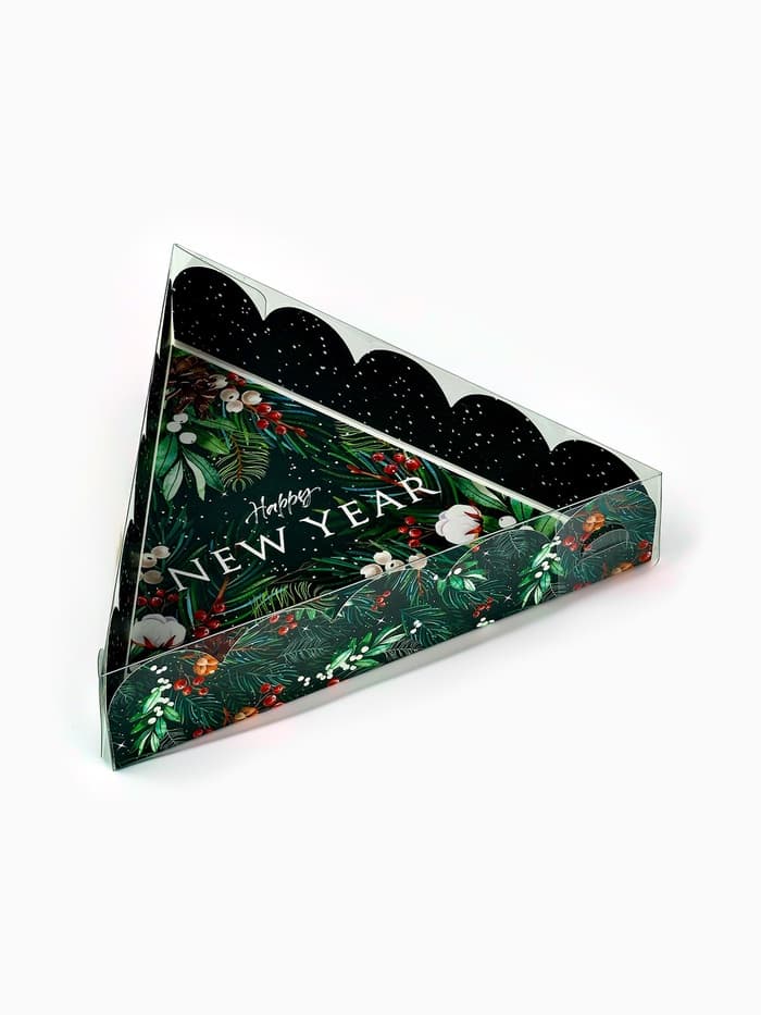 Коробка для кондитерских изделий новогодняя с пластиковой крышкой Happy New Year, 18×4 см