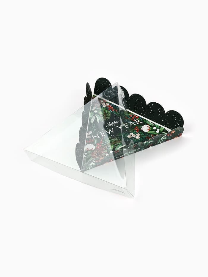 Коробка для кондитерских изделий новогодняя с пластиковой крышкой Happy New Year, 18×4 см