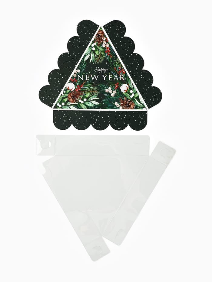 Коробка для кондитерских изделий новогодняя с пластиковой крышкой Happy New Year, 18×4 см