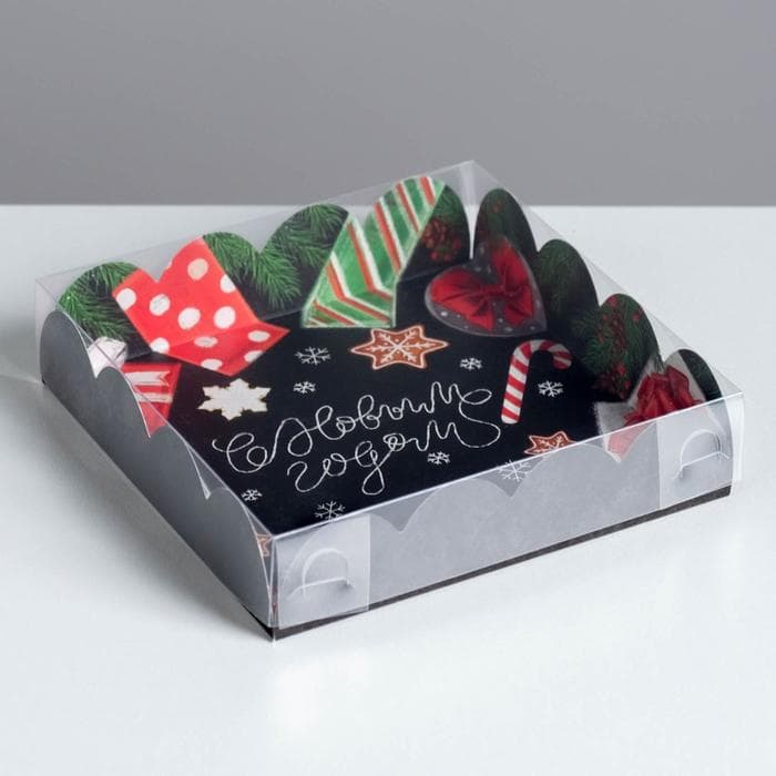 Коробка для кондитерских изделий с пластиковой крышкой «С Новым годом», 13×13×3 см