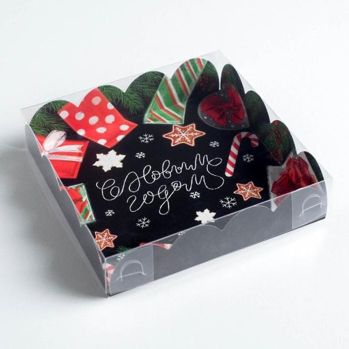 Коробка для кондитерских изделий с пластиковой крышкой «С Новым годом», 13×13×3 см