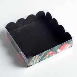 Коробка для кондитерских изделий с пластиковой крышкой «С Новым годом», 13×13×3 см