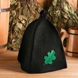 Набор для бани с аппликацией «Дубовый лист», 3 предмета: шапка, коврик, рукавица, войлок, тёмный