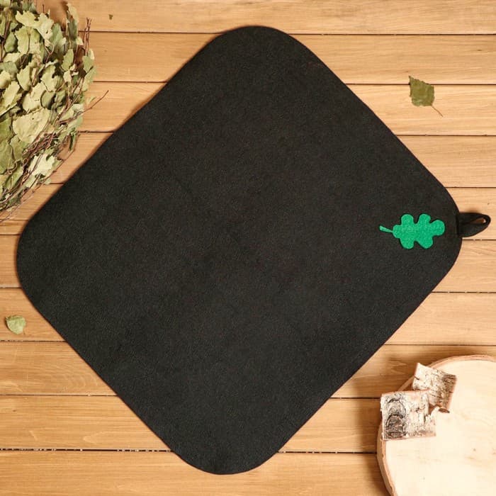 Набор для бани с аппликацией «Дубовый лист», 3 предмета: шапка, коврик, рукавица, войлок, тёмный