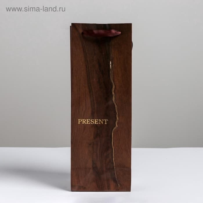 Пакет подарочный ламинированный под бутылку, упаковка, «Wood present», 13×36×10 см