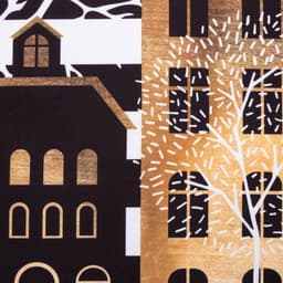 Комплект штор для кухни с подхватами «Этель. Золотой город», 2 шт., белые, чёрные, 145×180 см