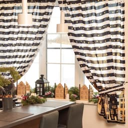 Комплект штор для кухни с подхватами «Этель. Золотой город», 2 шт., белые, чёрные, 145×180 см