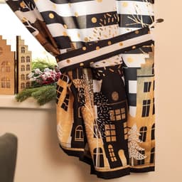 Комплект штор для кухни с подхватами «Этель. Золотой город», 2 шт., белые, чёрные, 145×180 см