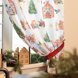 Комплект штор для кухни с подхватами «Новогодняя сказка» 145×180 см - 2 штуки, габардин