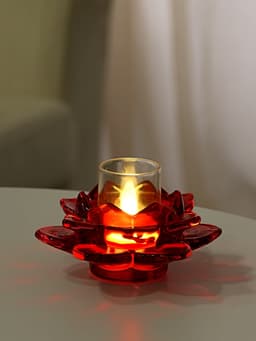 Стеклянный подсвечник на 1 свечу «Лотос», красный, 5.5×10.5×10.5 см