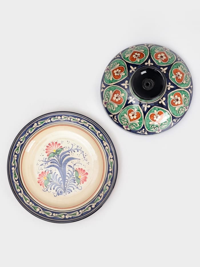 Блинница узбекская Риштанская Керамика «Цветы», d=32 см, керамика, синяя