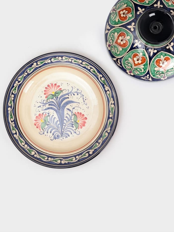 Блинница узбекская Риштанская Керамика «Цветы», d=32 см, керамика, синяя