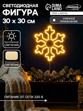 Светодиодная фигура «Снежинка» 30 см, пластик, 220 В, свечение тёплое белое