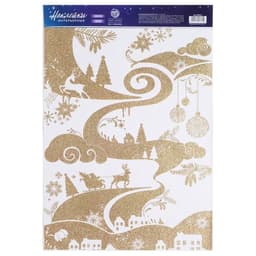 Наклейки новогодние, интерьерные с блестками «Пейзаж», 29.5×42 см